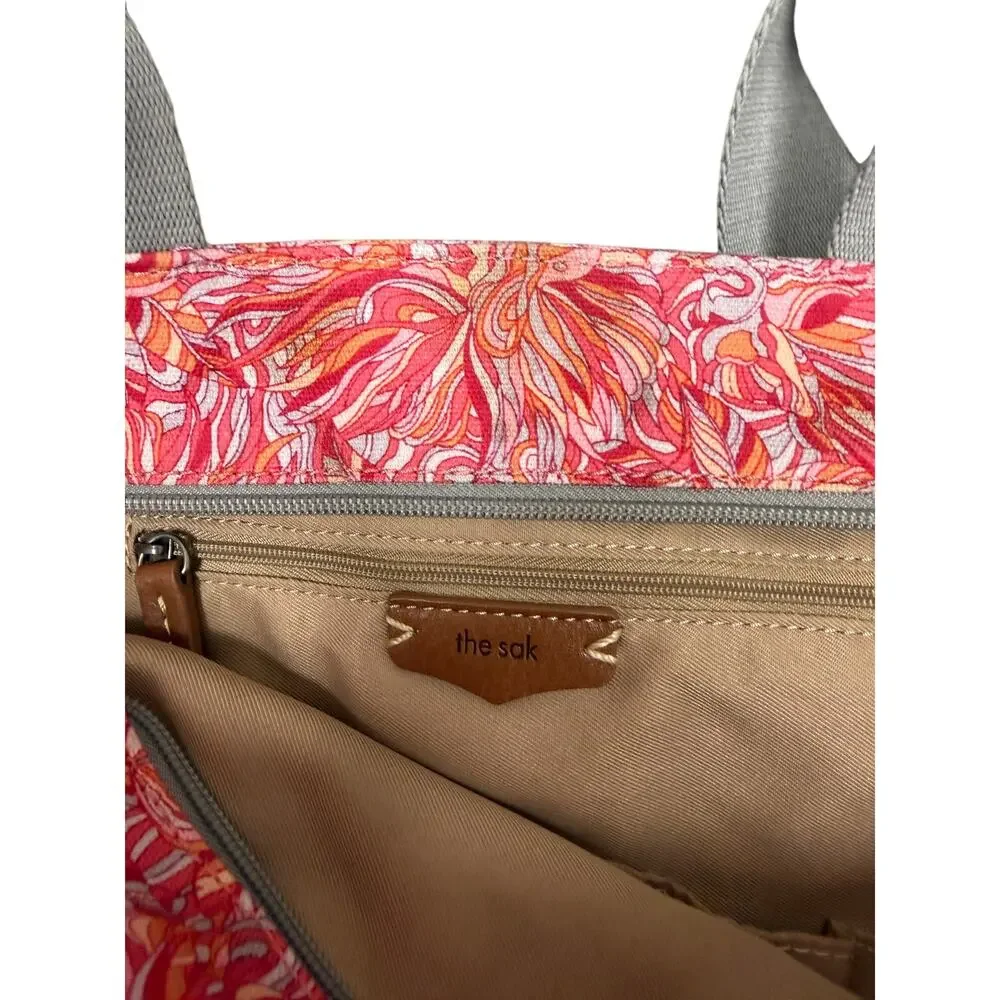 The Sak Large Canvas Crossbody Tote - Pink/Orange/White